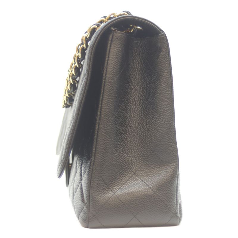 Chanel No 13 Black Caviar Ghardware Single Flap Deca Matrasse Maxi 34