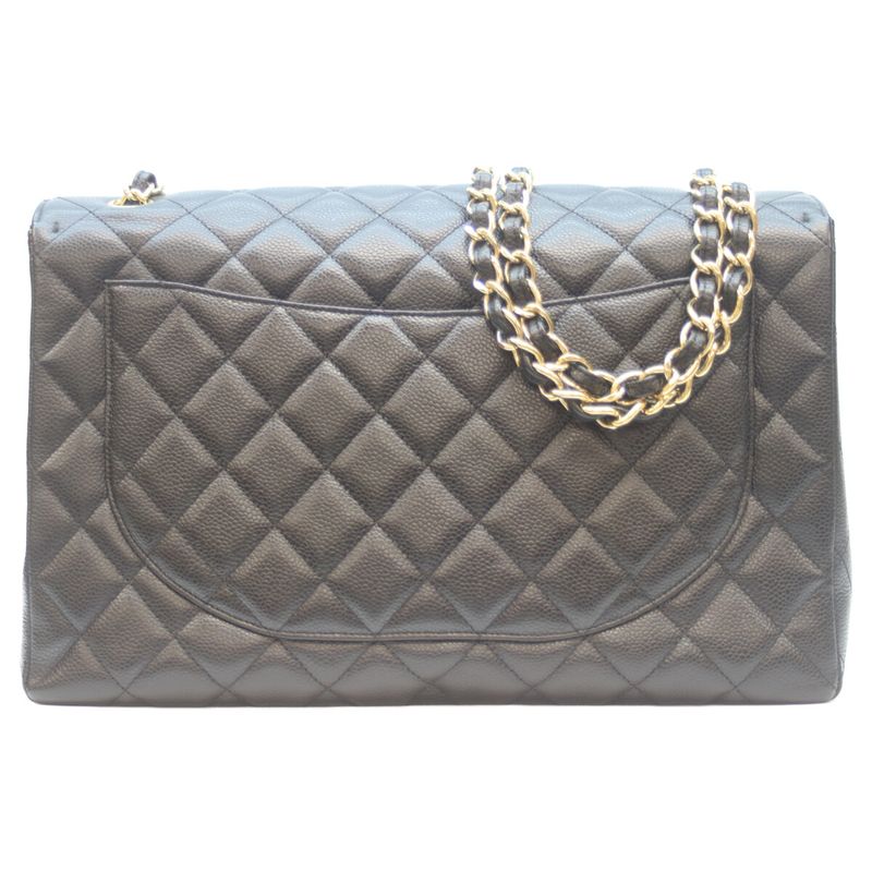Chanel No 13 Black Caviar Ghardware Single Flap Deca Matrasse Maxi 34