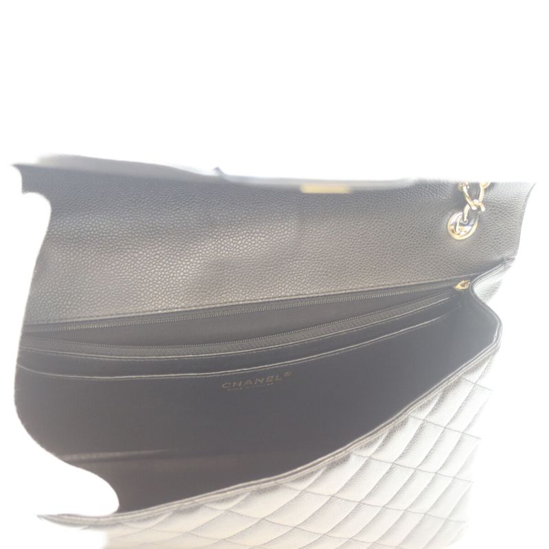 Chanel No 13 Black Caviar Ghardware Single Flap Deca Matrasse Maxi 34
