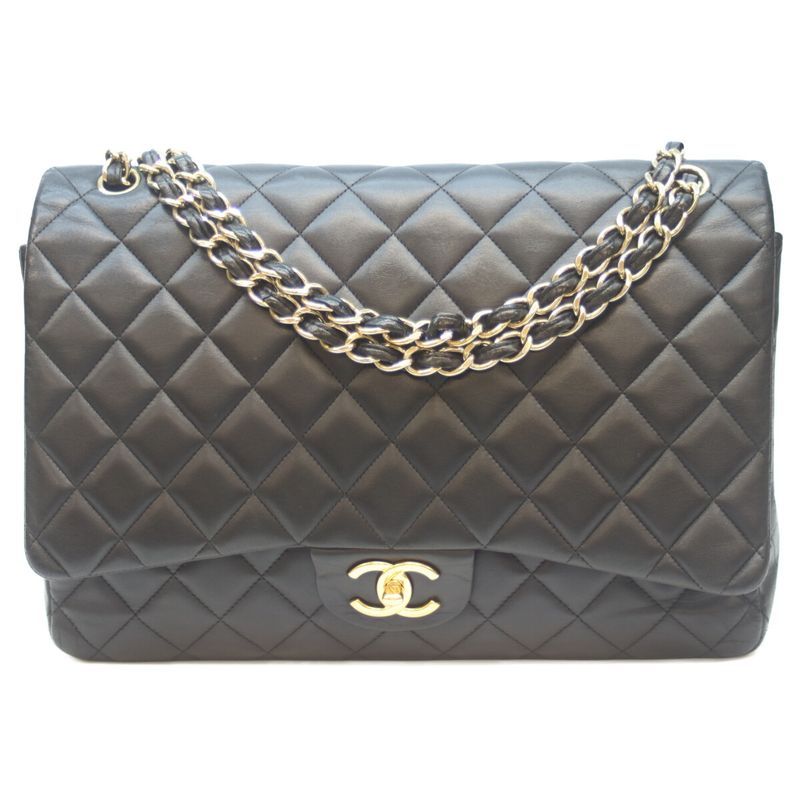 Chanel No 19 A58601 Black Lamb Ghardware W Flap Deca Matelasse Maxi 34