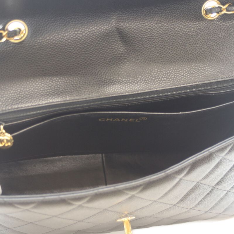 Chanel No 18 Black Caviar Ghardware Deca Matelasse 30 Single Flap Chain