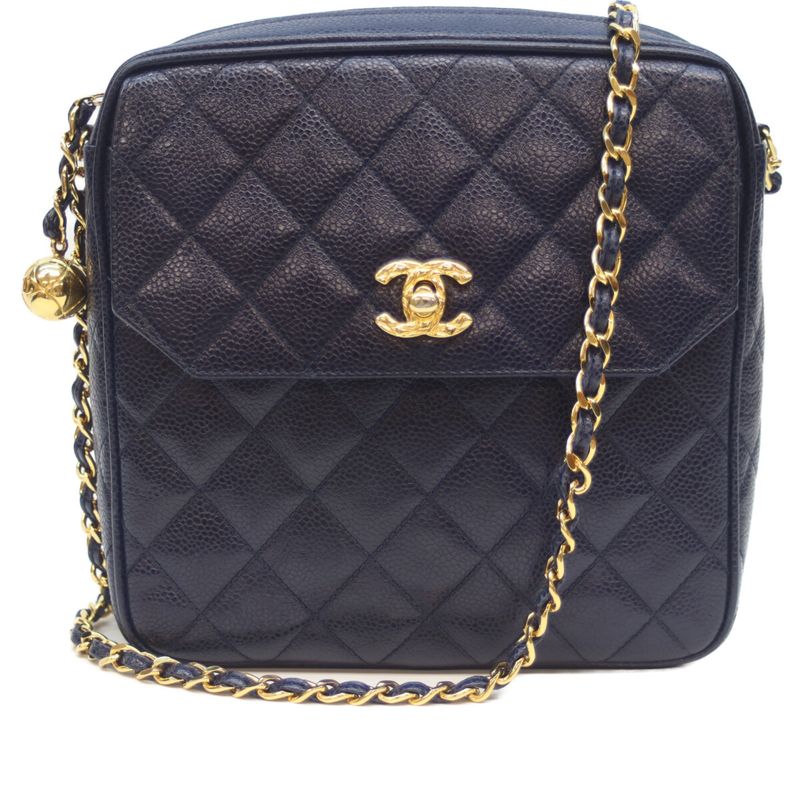 Chanel No 2 Navy Caviar Leather Pocket Coco Ball Square Chain Shoulder