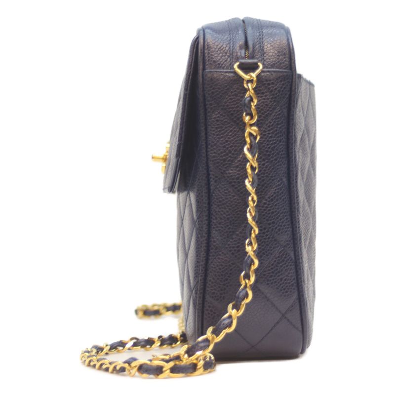 Chanel No 2 Navy Caviar Leather Pocket Coco Ball Square Chain Shoulder