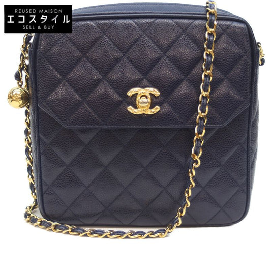 Chanel No 2 Navy Caviar Leather Pocket Coco Ball Square Chain Shoulder