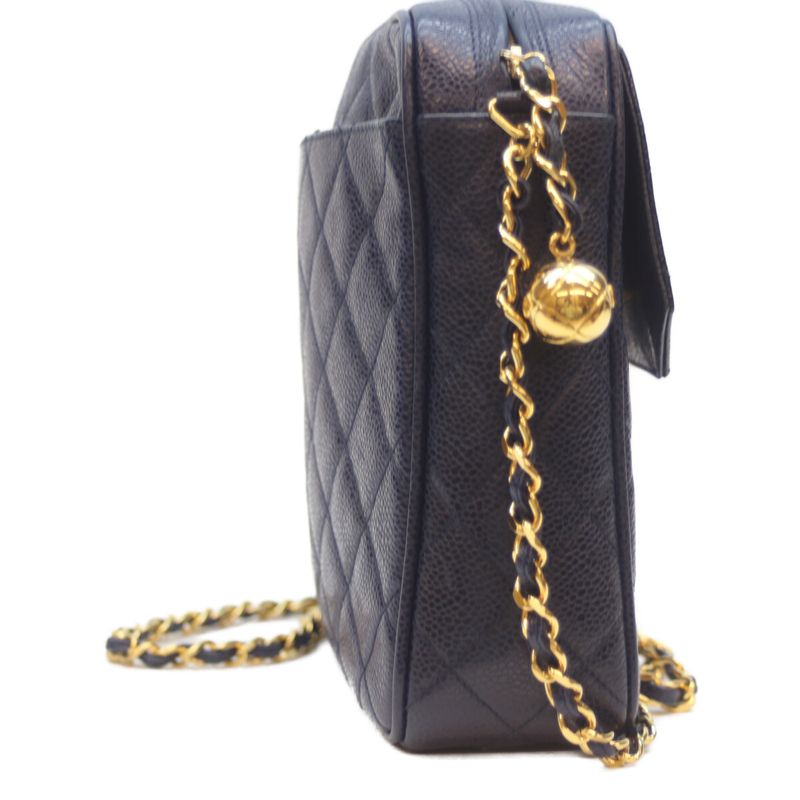 Chanel No 2 Navy Caviar Leather Pocket Coco Ball Square Chain Shoulder