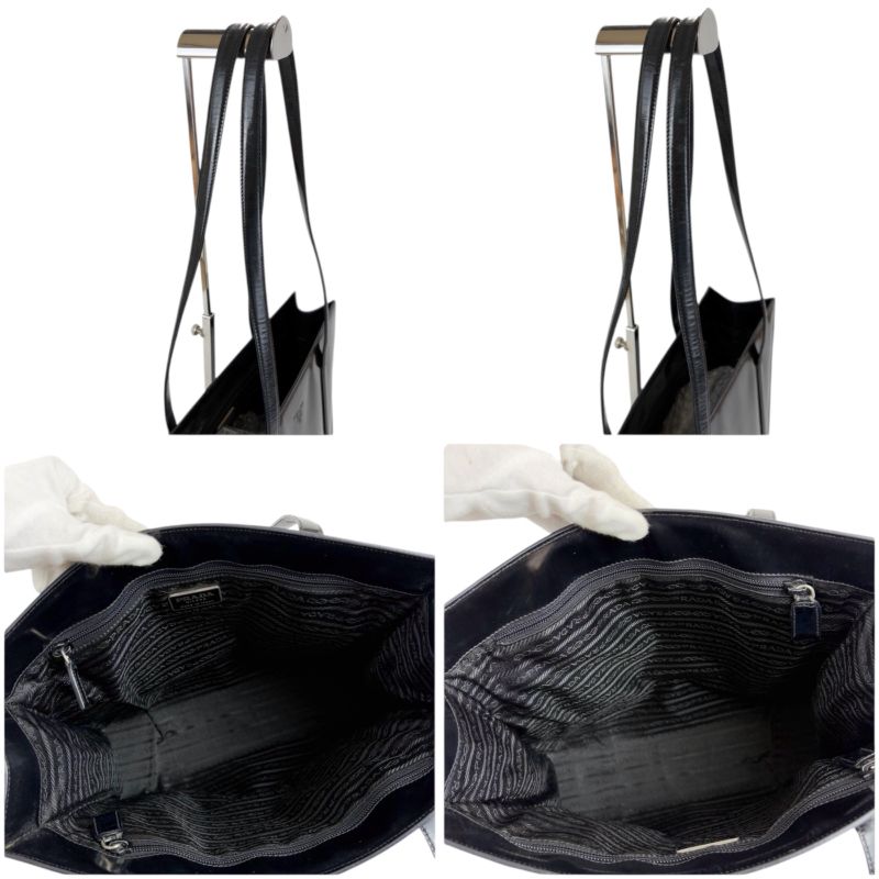 Prada Patent Leather Tote Bag Black Enamel Shoulder