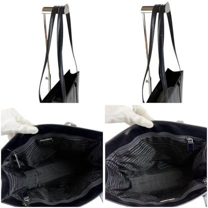 Prada Patent Leather Tote Bag Black Enamel Shoulder