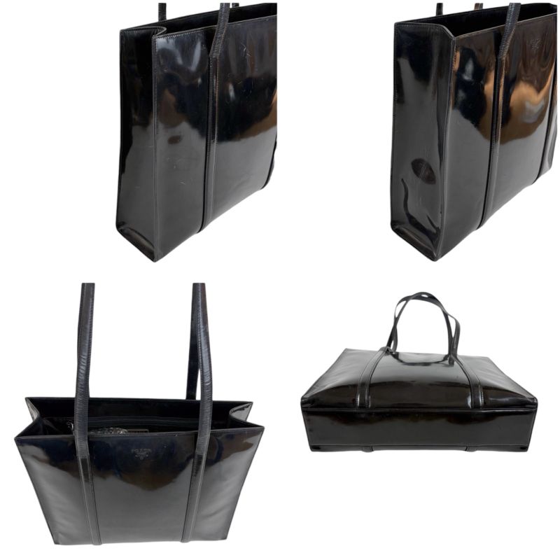 Prada Patent Leather Tote Bag Black Enamel Shoulder