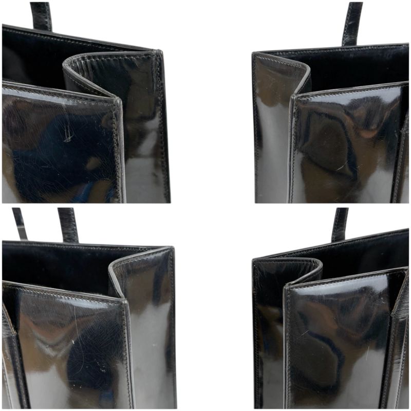 Prada Patent Leather Tote Bag Black Enamel Shoulder