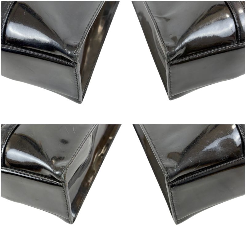 Prada Patent Leather Tote Bag Black Enamel Shoulder