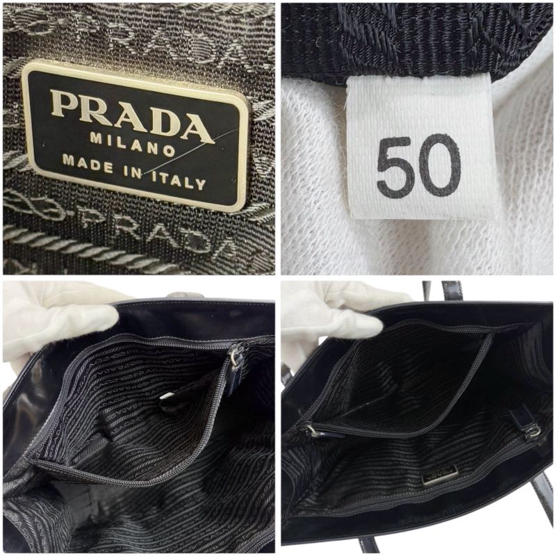 Prada Patent Leather Tote Bag Black Enamel Shoulder