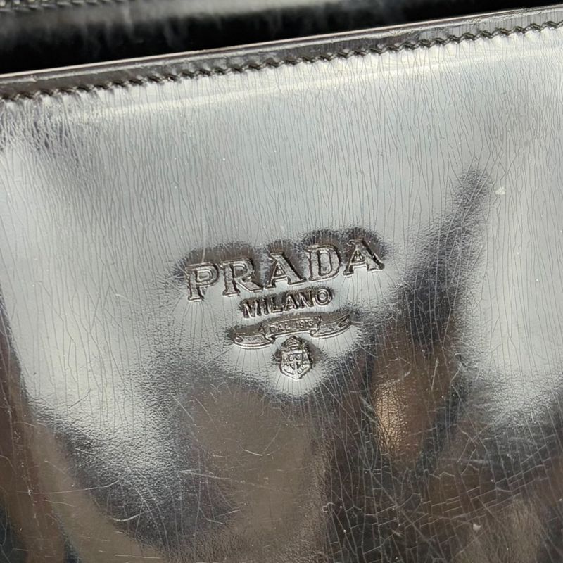 Prada Patent Leather Tote Bag Black Enamel Shoulder