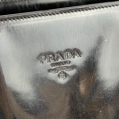 Prada Patent Leather Tote Bag Black Enamel Shoulder