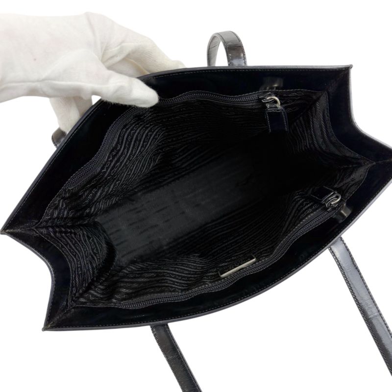 Prada Patent Leather Tote Bag Black Enamel Shoulder