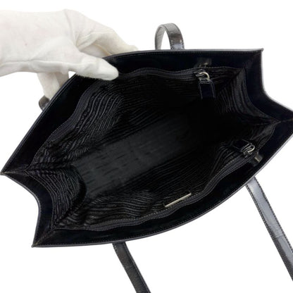 Prada Patent Leather Tote Bag Black Enamel Shoulder