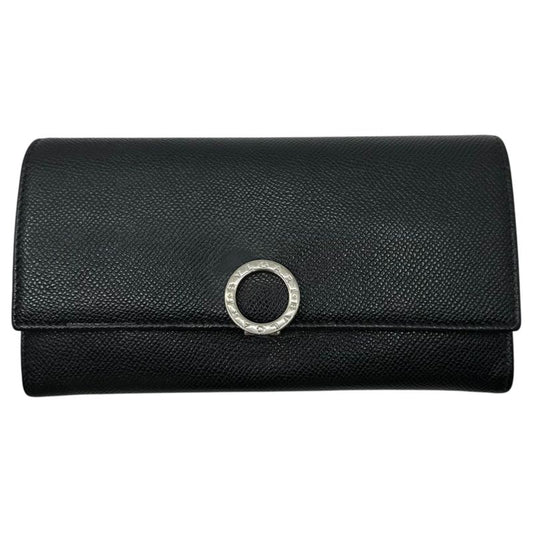 Bvlgari Logo Ring Leather Long Wallet Logo Ring Leather Long Wallet Black