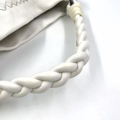 Bottega Veneta Intrecciato One Shoulder Leather White Handbag Black