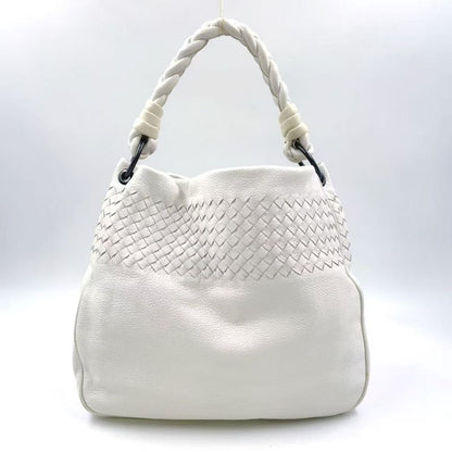 Bottega Veneta Intrecciato One Shoulder Leather White Handbag Black