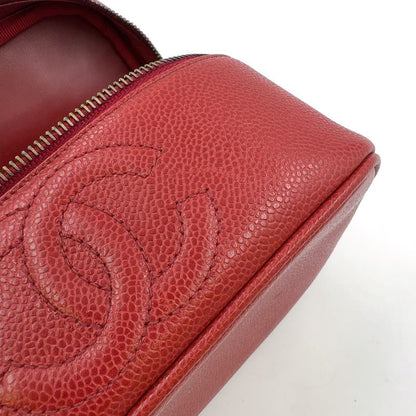 Chanel Coco Mark Vanity Pouch Serial No 3 Caviar Skin Red Handbag Gold