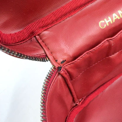 Chanel Coco Mark Vanity Pouch Serial No 3 Caviar Skin Red Handbag Gold