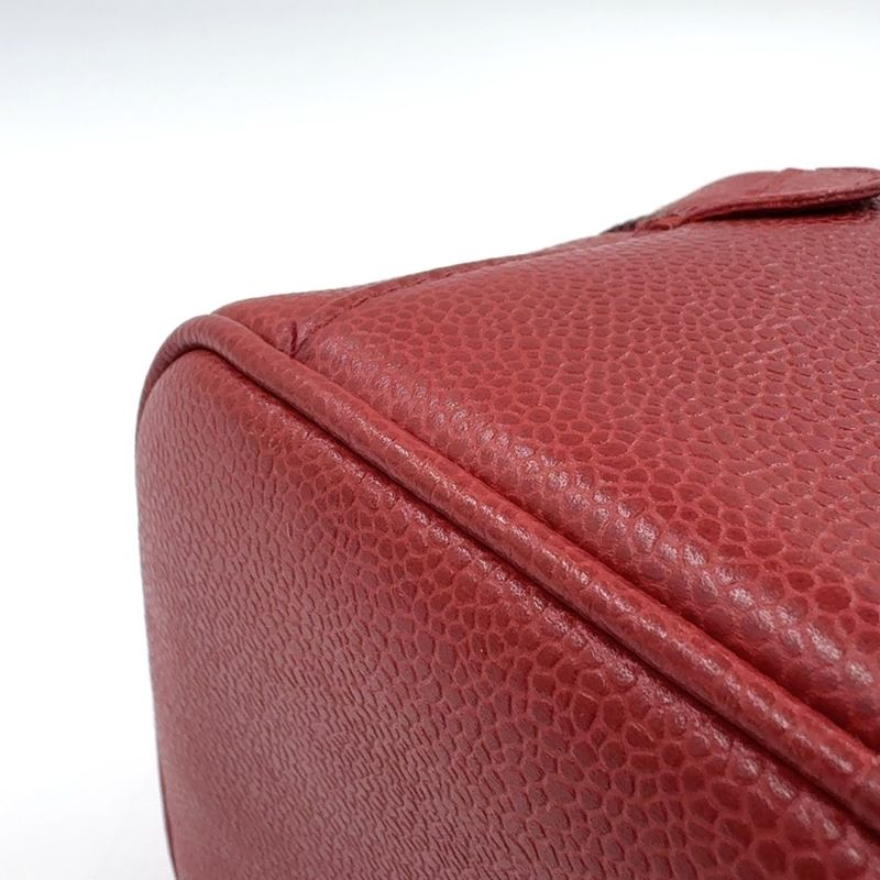 Chanel Coco Mark Vanity Pouch Serial No 3 Caviar Skin Red Handbag Gold