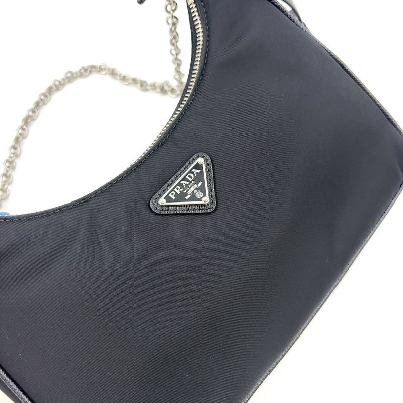 Prada Triangle Logo Plate 2WAY Nylon Black Shoulder Bag Silver