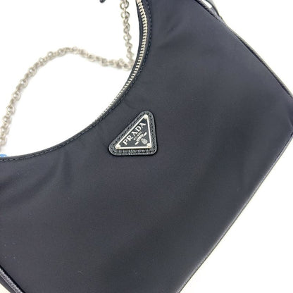 Prada Triangle Logo Plate 2WAY Nylon Black Shoulder Bag Silver