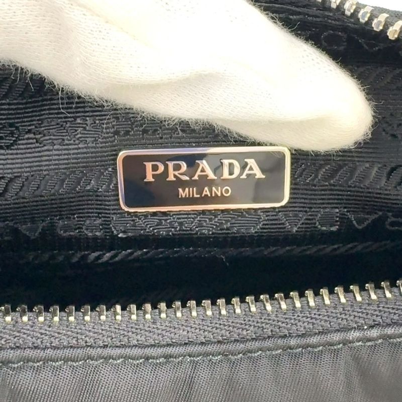 Prada Triangle Logo Plate 2WAY Nylon Black Shoulder Bag Silver