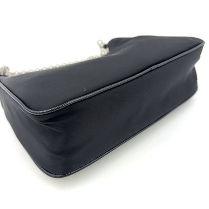 Prada Triangle Logo Plate 2WAY Nylon Black Shoulder Bag Silver