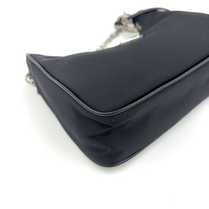 Prada Triangle Logo Plate 2WAY Nylon Black Shoulder Bag Silver