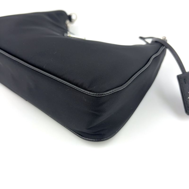 Prada Triangle Logo Plate 2WAY Nylon Black Shoulder Bag Silver