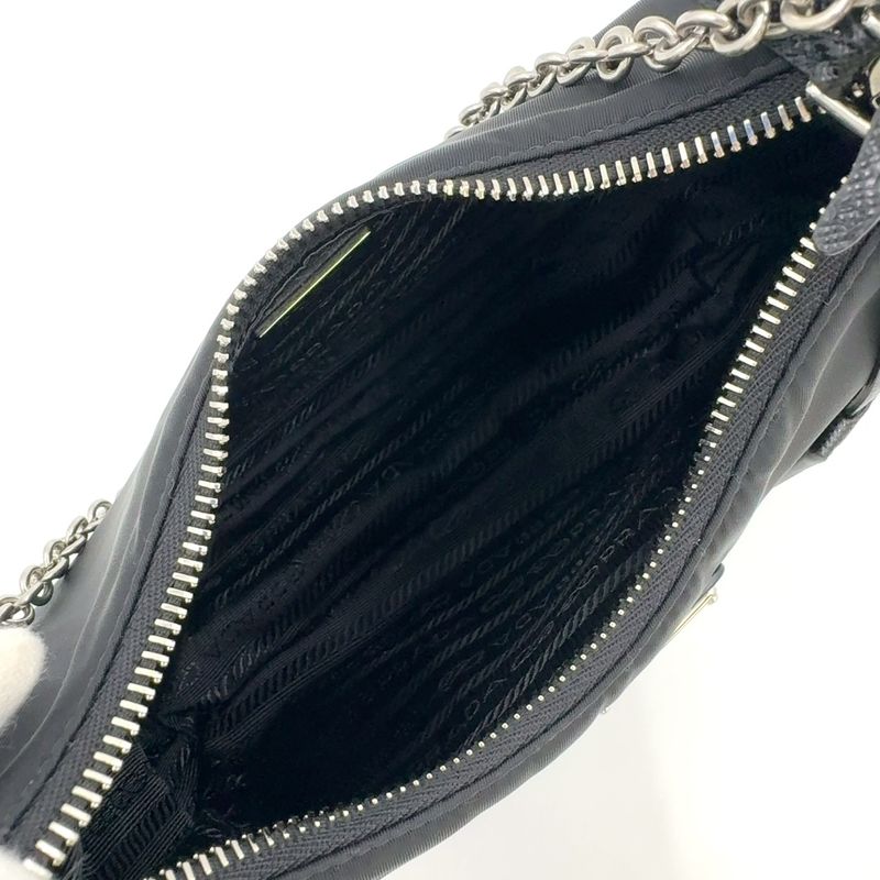 Prada Triangle Logo Plate 2WAY Nylon Black Shoulder Bag Silver