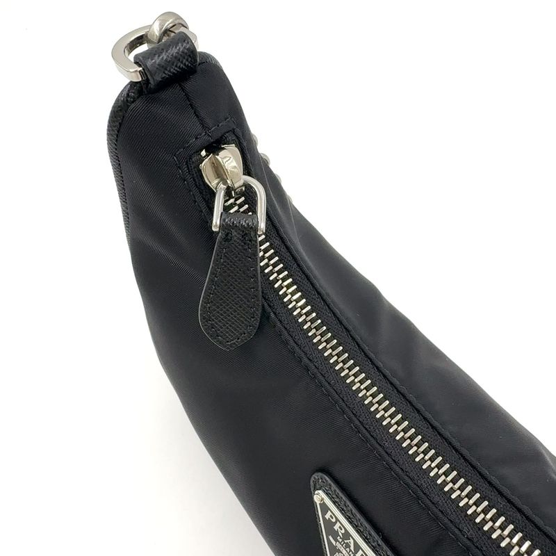 Prada Triangle Logo Plate 2WAY Nylon Black Shoulder Bag Silver