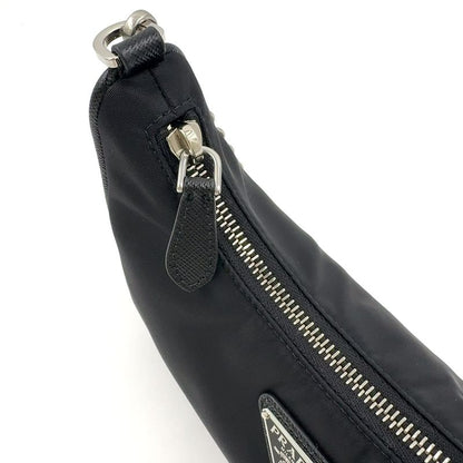 Prada Triangle Logo Plate 2WAY Nylon Black Shoulder Bag Silver