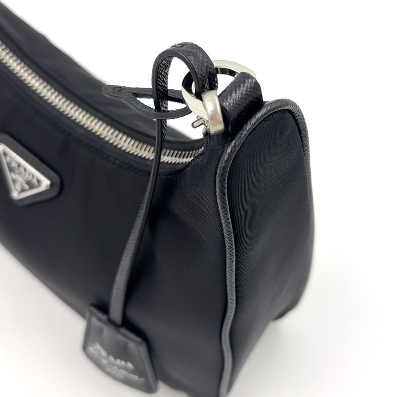 Prada Triangle Logo Plate 2WAY Nylon Black Shoulder Bag Silver