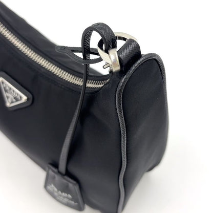 Prada Triangle Logo Plate 2WAY Nylon Black Shoulder Bag Silver