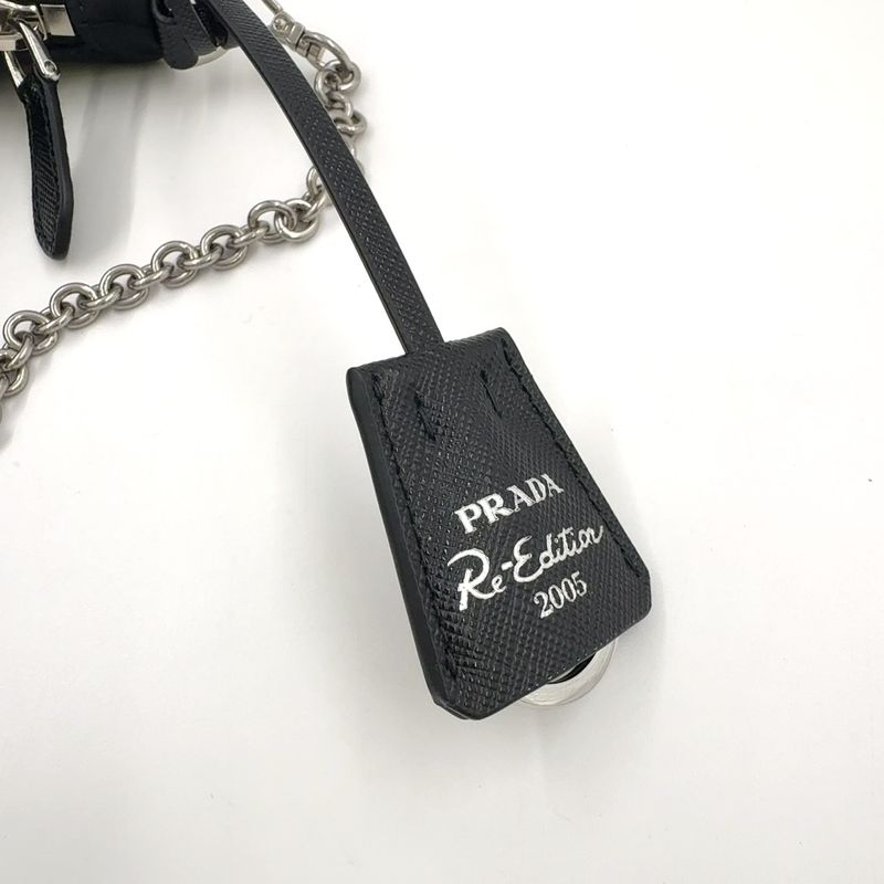 Prada Triangle Logo Plate 2WAY Nylon Black Shoulder Bag Silver