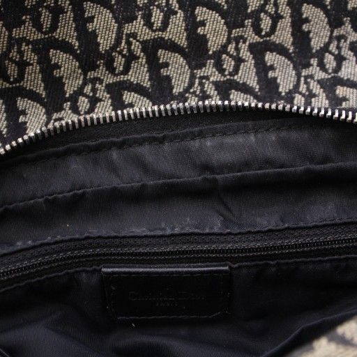 Christian DIOR Trotter Canvas Shoulder Bag Leather Switch Logo Bicolor Black