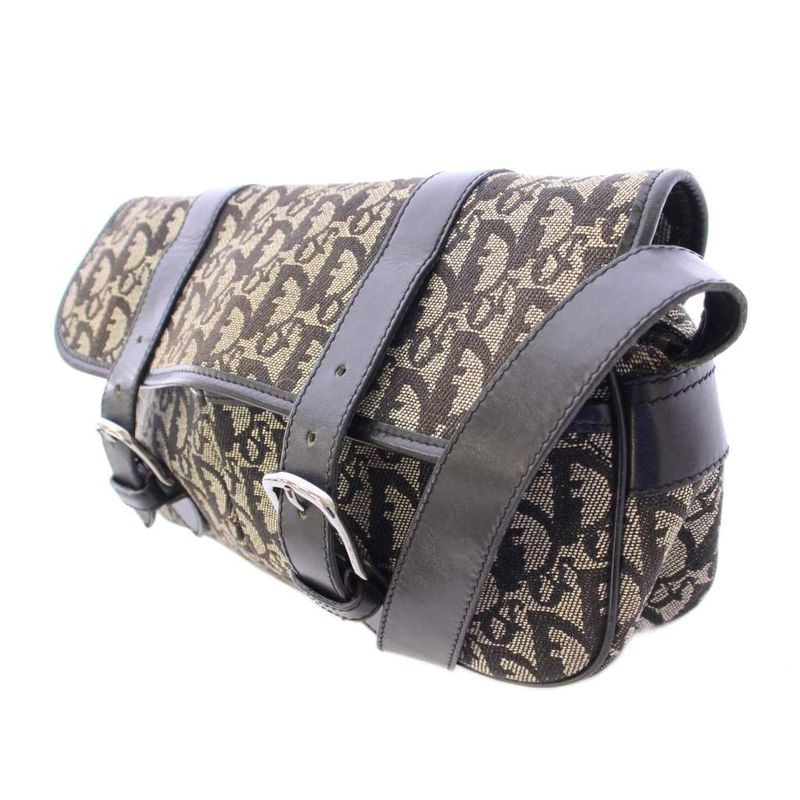 Christian DIOR Trotter Canvas Shoulder Bag Leather Switch Logo Bicolor Black