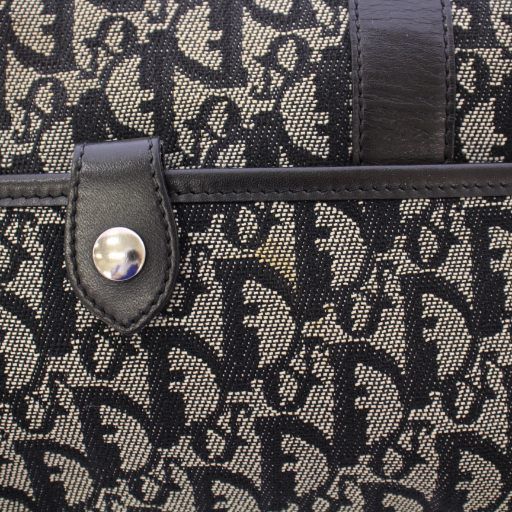 Christian DIOR Trotter Canvas Shoulder Bag Leather Switch Logo Bicolor Black
