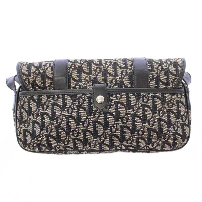 Christian DIOR Trotter Canvas Shoulder Bag Leather Switch Logo Bicolor Black