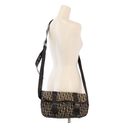 Christian DIOR Trotter Canvas Shoulder Bag Leather Switch Logo Bicolor Black