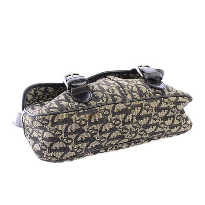 Christian DIOR Trotter Canvas Shoulder Bag Leather Switch Logo Bicolor Black