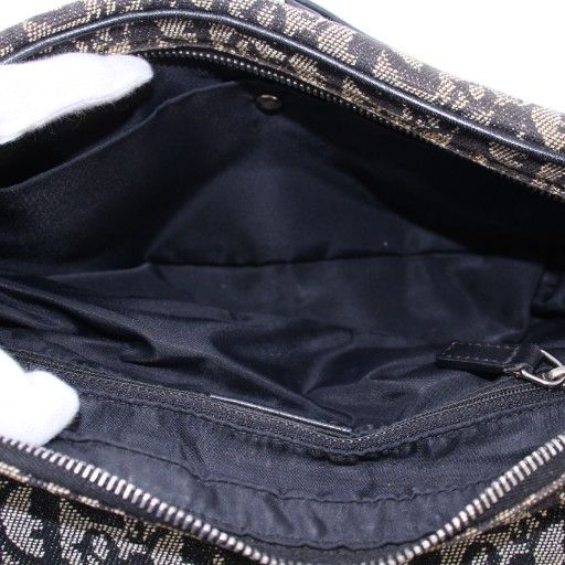 Christian DIOR Trotter Canvas Shoulder Bag Leather Switch Logo Bicolor Black