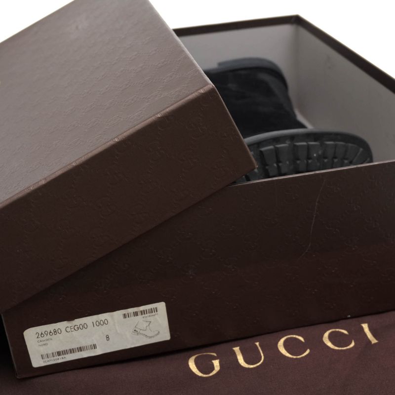 Gucci Pecos Boots Shoes Men Suede Leather Genuine Black 269680 98411 Camden Lug