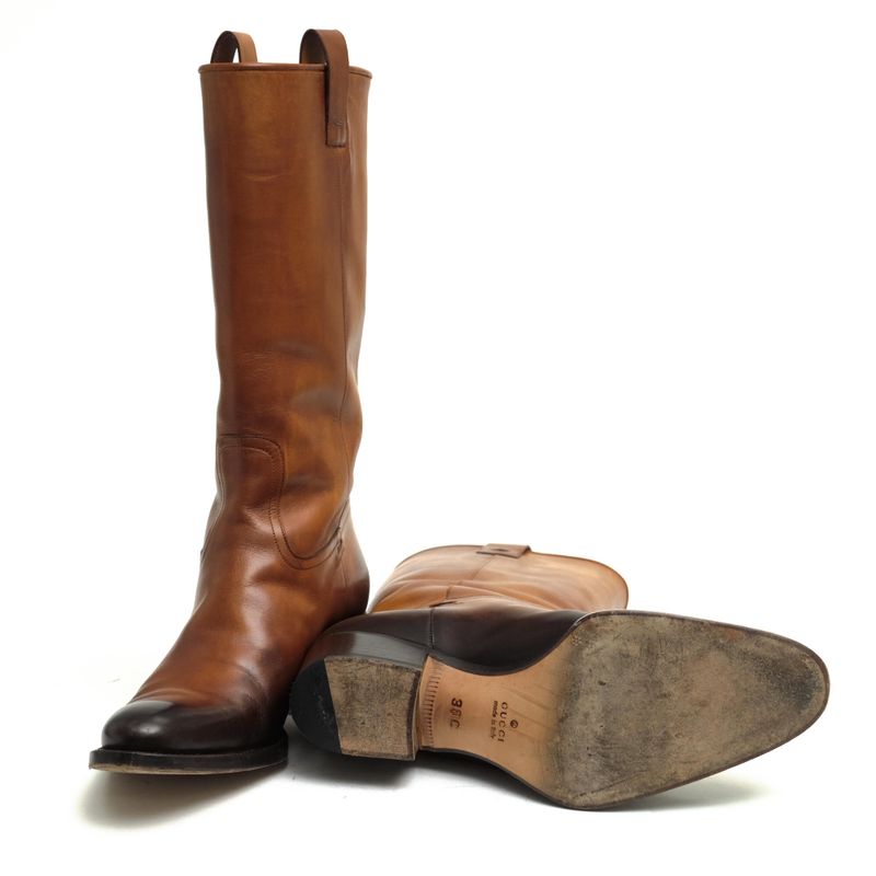 Gucci Long Boots Shoes Women Leather Genuine Brown 121952 Pecos Boots Leather