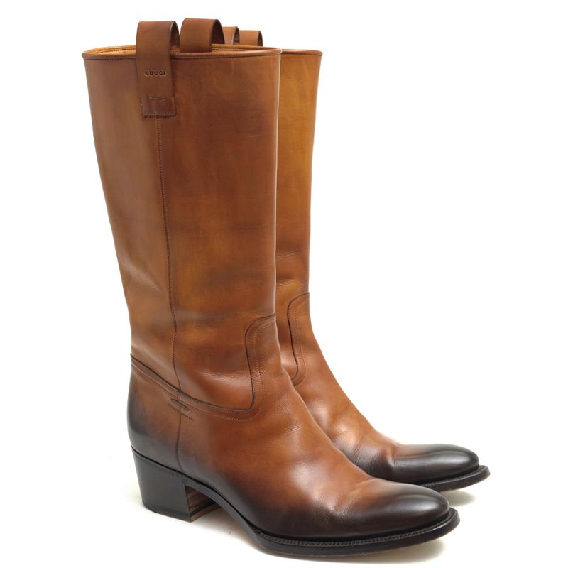Gucci Long Boots Shoes Women Leather Genuine Brown 121952 Pecos Boots Leather