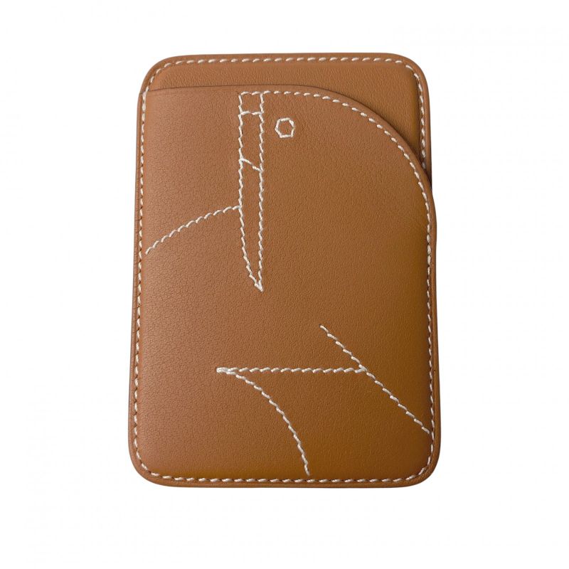 Unused Hermes Women's White Stitch Card Case B Engraved