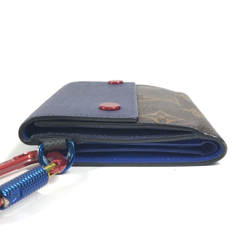 Louis Vuitton Bifold Compact Wallet M63041 Monogram Canvas Blue And Red