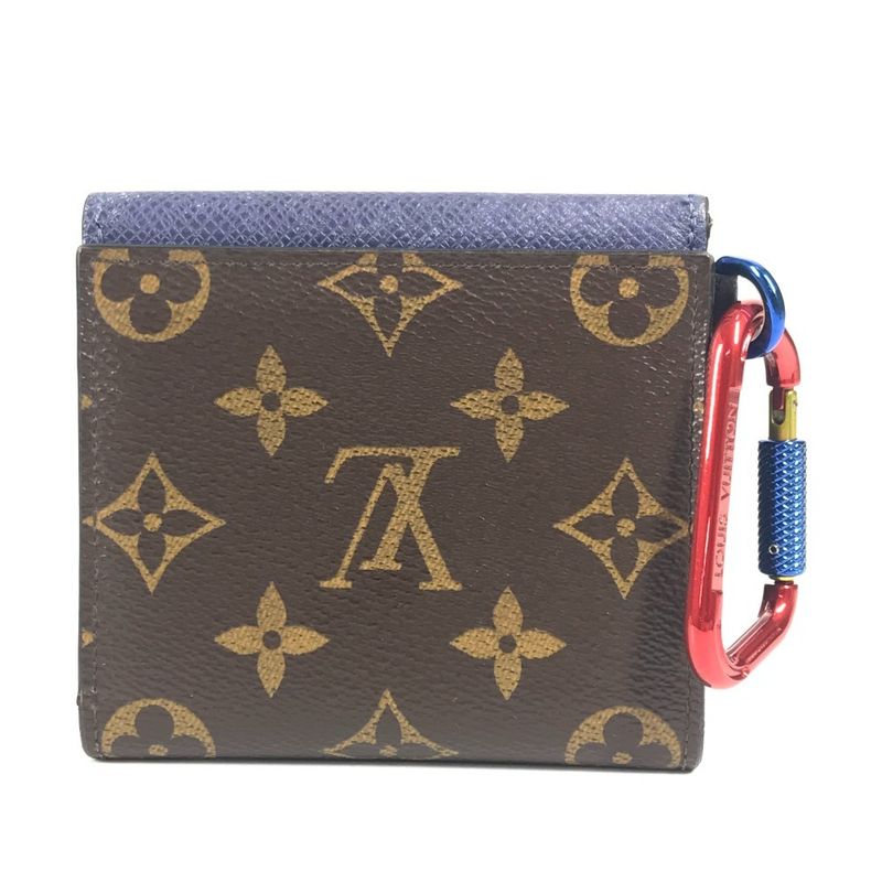 Louis Vuitton Bifold Compact Wallet M63041 Monogram Canvas Blue And Red